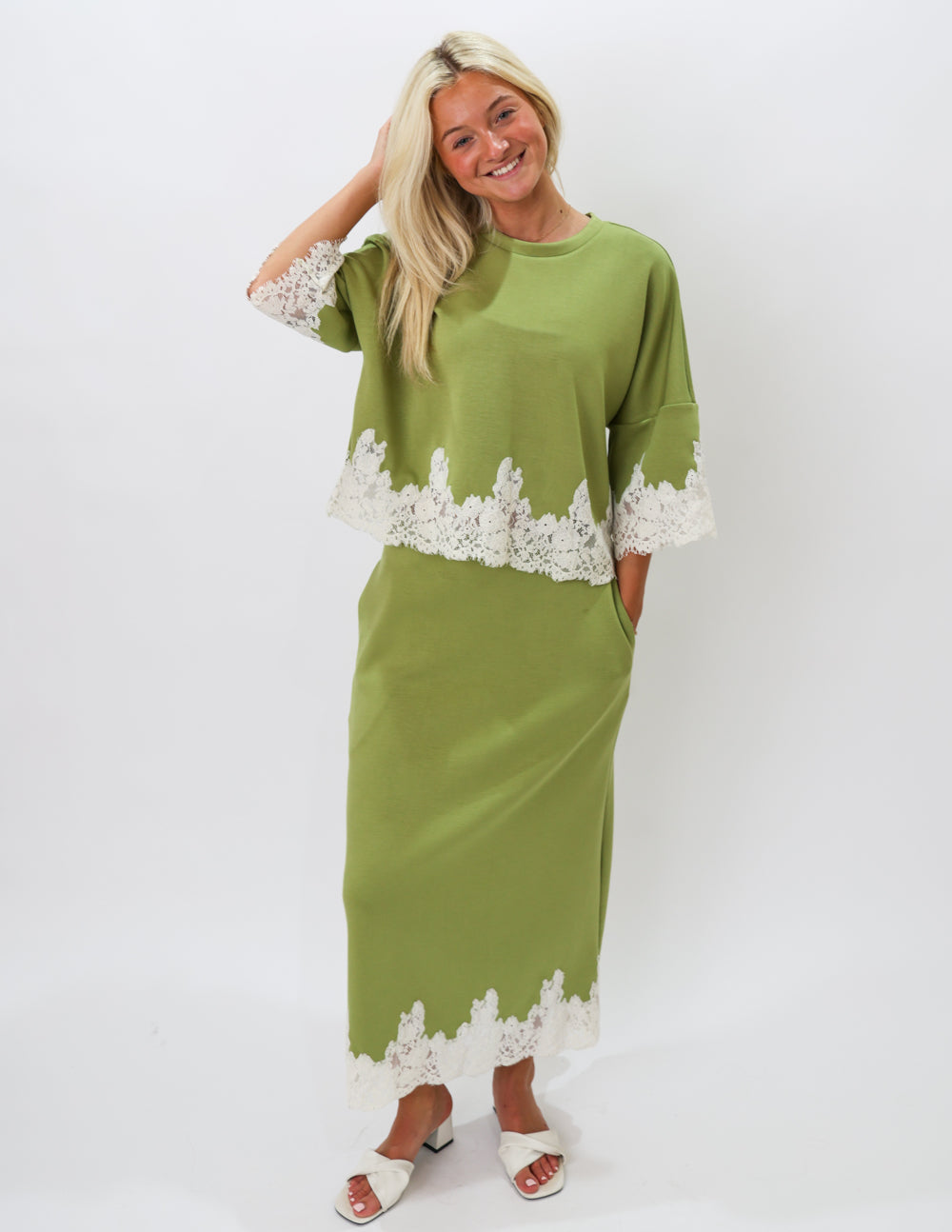 Olive Bloom Midi Skirt