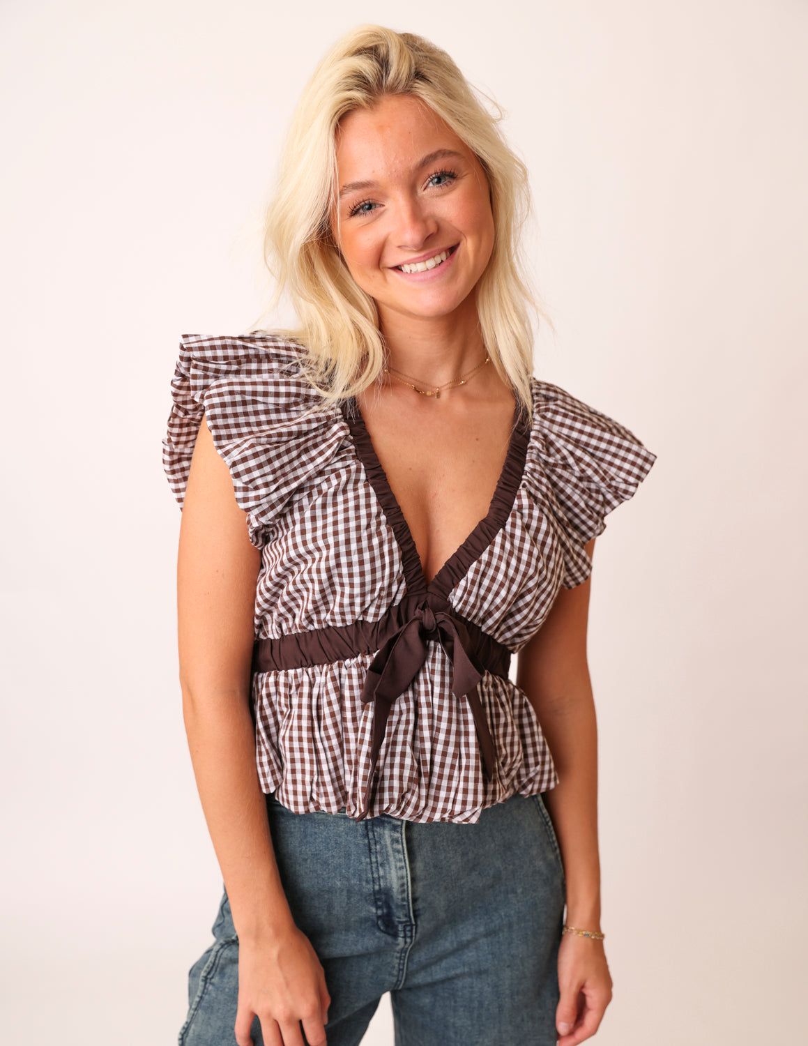 Gingham Crush Tie Top