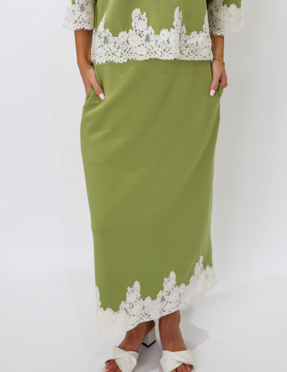 Olive Bloom Midi Skirt